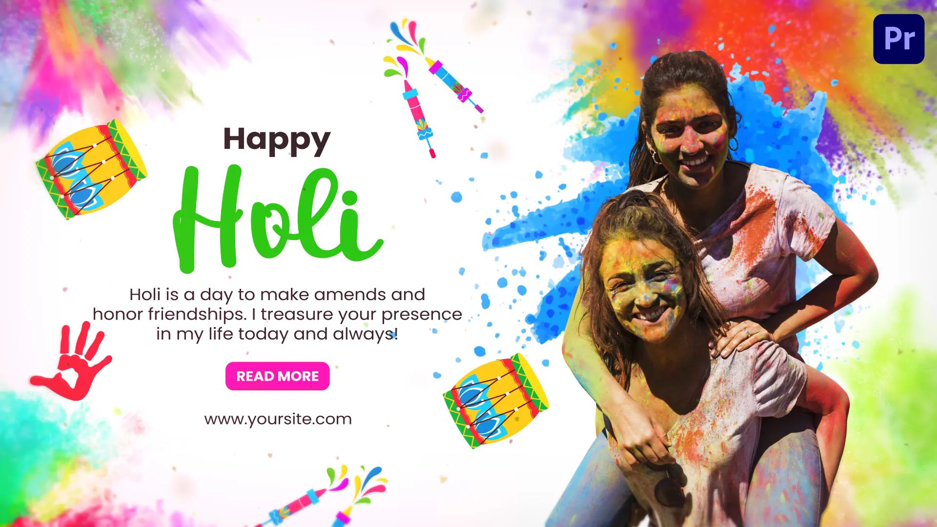 Colorful Holi Festival Wishes Video Display
